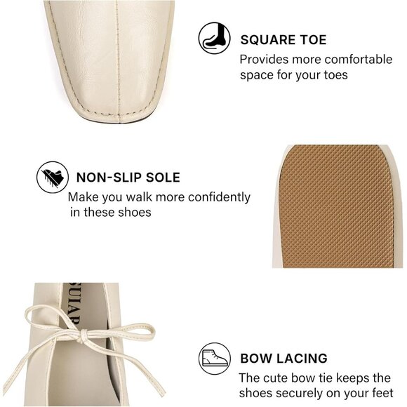 Women Beige Square Toe Comfortable Slip-On Lace-Up Loafers Summer Shoes - Picture 2 of 6